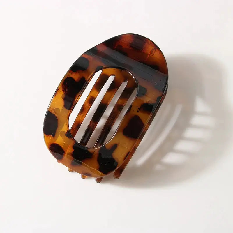 Leopard Pattern Oval Flat Hair Clips Large French Acrylic Claw Clip For Secure Hold And Style