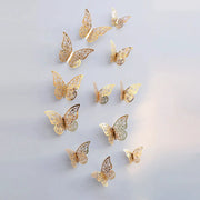 12pcs gold hollow 3D paper butterfly wall decorations for parties and weddings