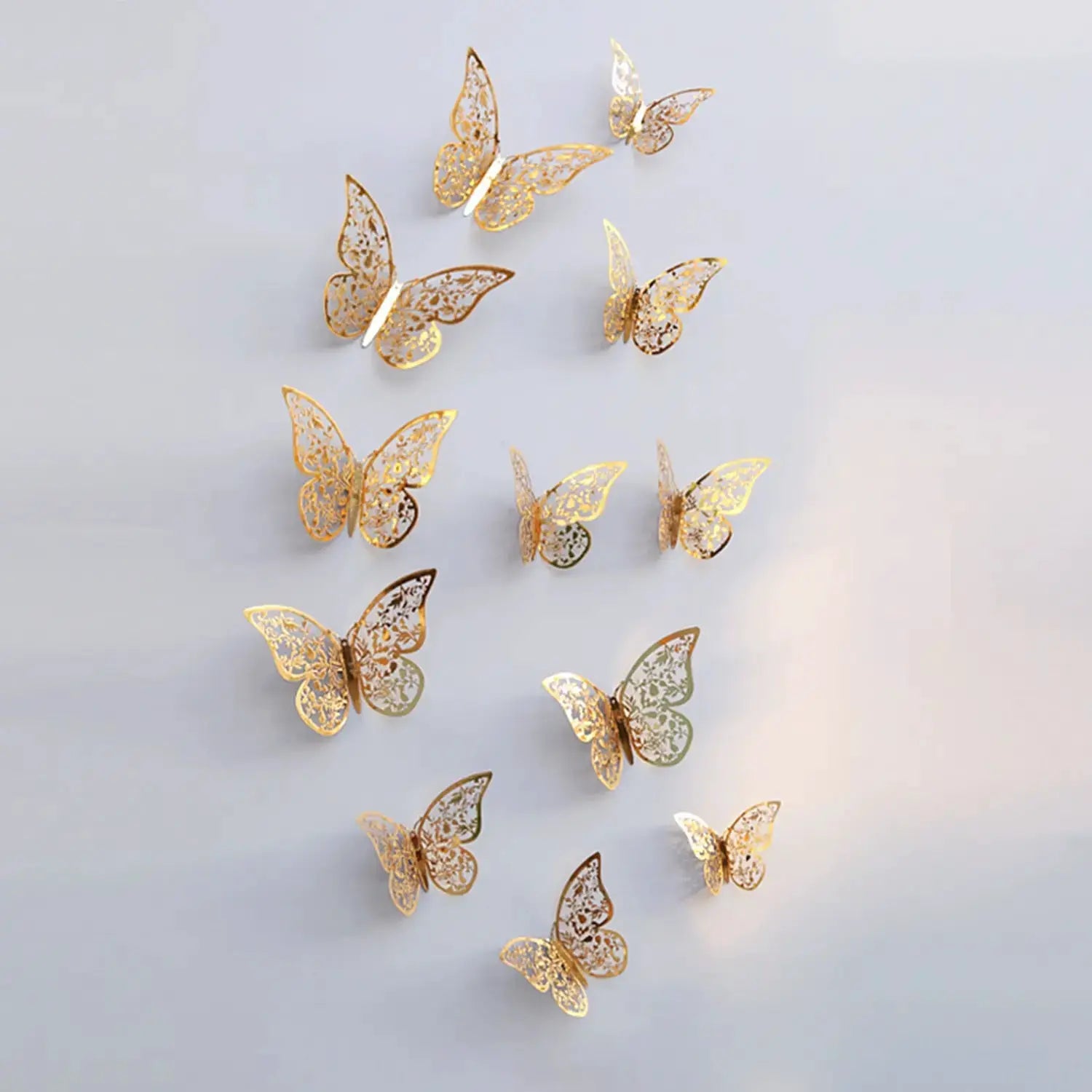 12pcs gold hollow 3D paper butterfly wall decorations for parties and weddings