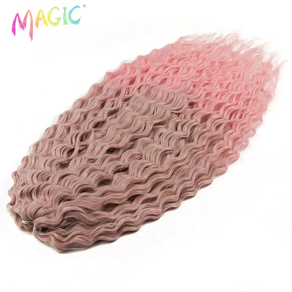 Magic Ariel Curl crochet hair extension, water-wave, ombre pink to blonde, 22in synthetic braid