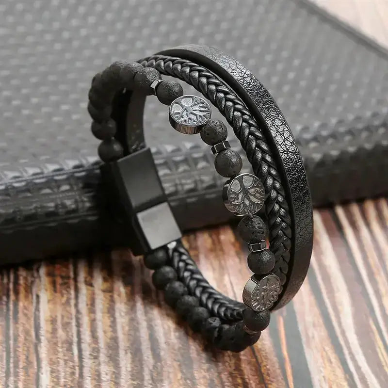Classic Mens Leather Bracelet Hand Woven Multi Layer Style Fashion Jewelry For Men Durable Casual Accessory