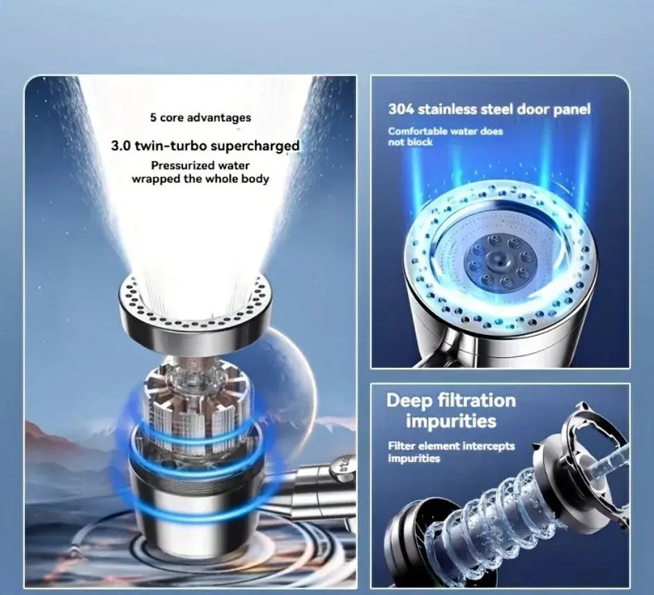 Simples Market 5-Mode Portable Shower Head Set, stainless steel, high-pressure rain spray