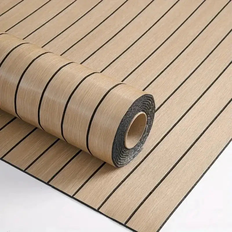 Self-adhesive wallpaper roll by Simples Market with 3D retro wood grain texture, beige wood, removable waterproof