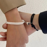 Two Piece Black White Rope Love Magnetic Couple Bracelet Set For Friends Partners Travel Gift