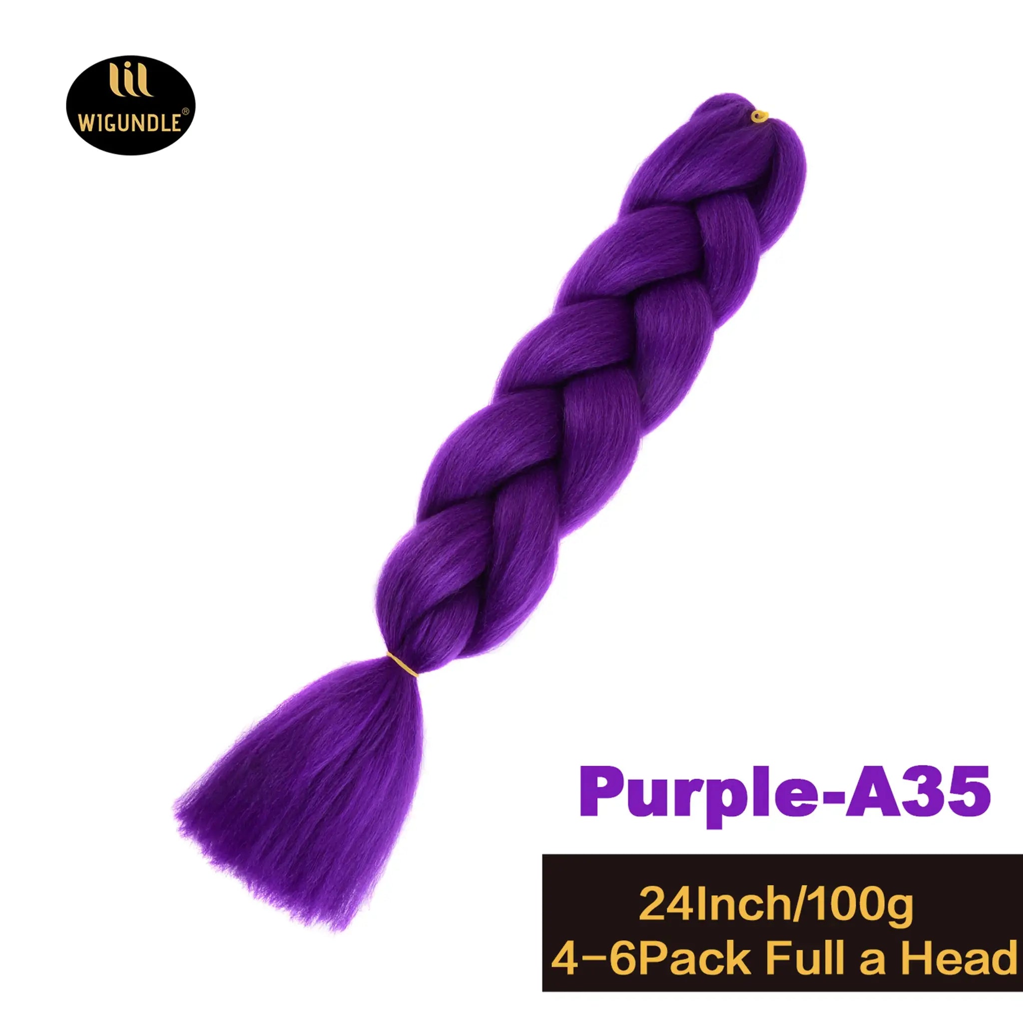 Purple 24-inch jumbo braid extension, synthetic Kanekalon hair, model Purple-A35 (4–6 pack)