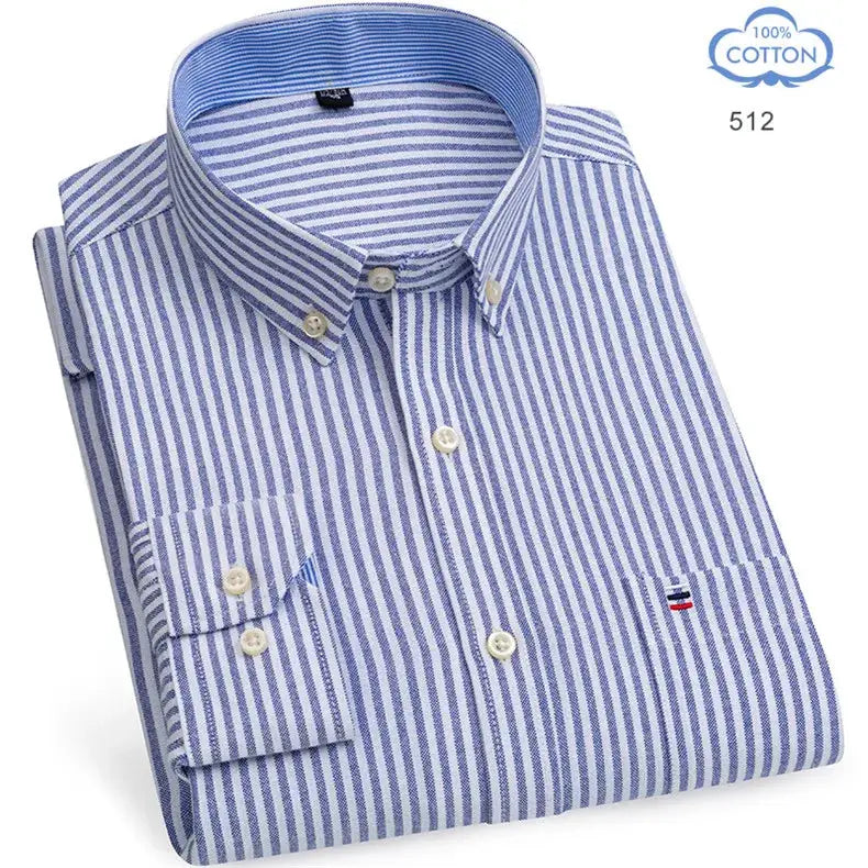 Simples Market 100% cotton oxford shirt for men, blue striped long-sleeve button-down