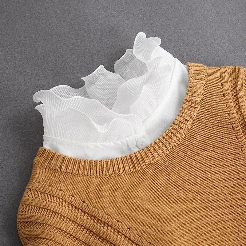 Detachable White Faux Collar With Front Tie For Women And Girls Vintage Lace Blouse Collar