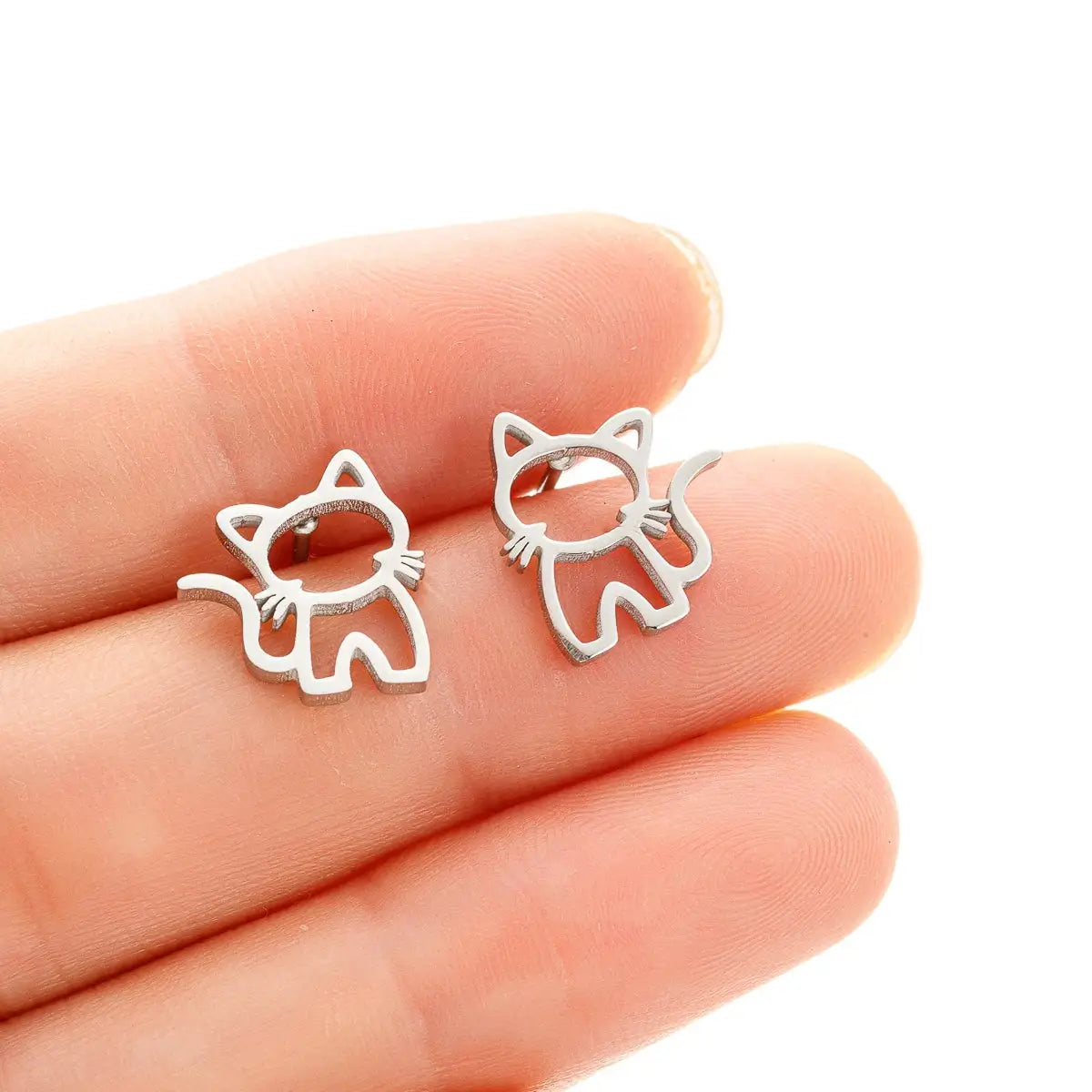 One Pair Cute Cat Stainless Steel Stud Earrings For Men Women Punk Students Gift Trendy Fashion Small Ear Studs Jewelry