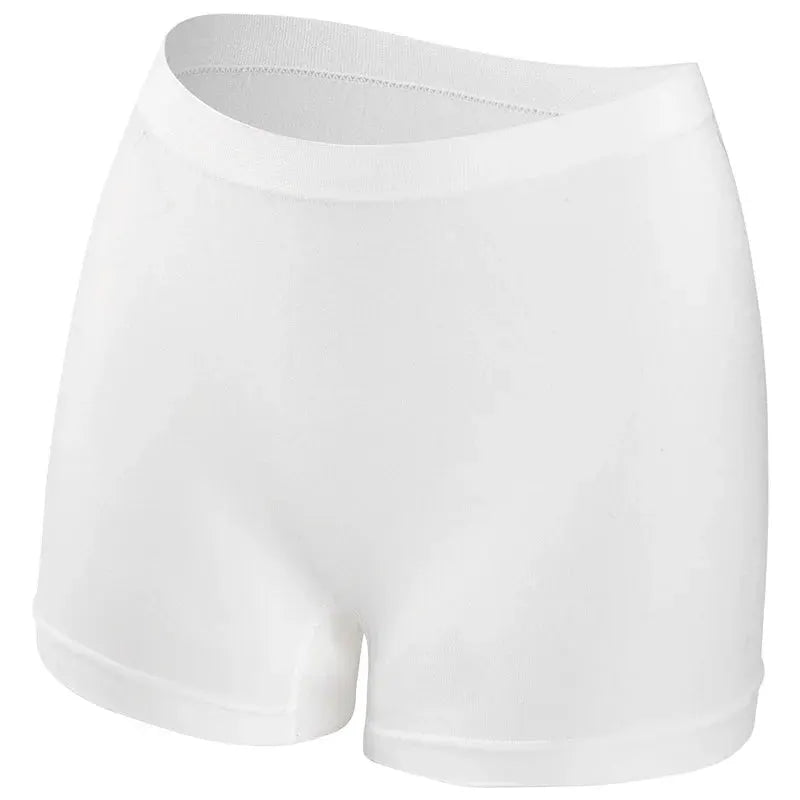 Simples Market white seamless women's boyshort underwear, anti-chafing, stretchy soft fabric, size S-XL.