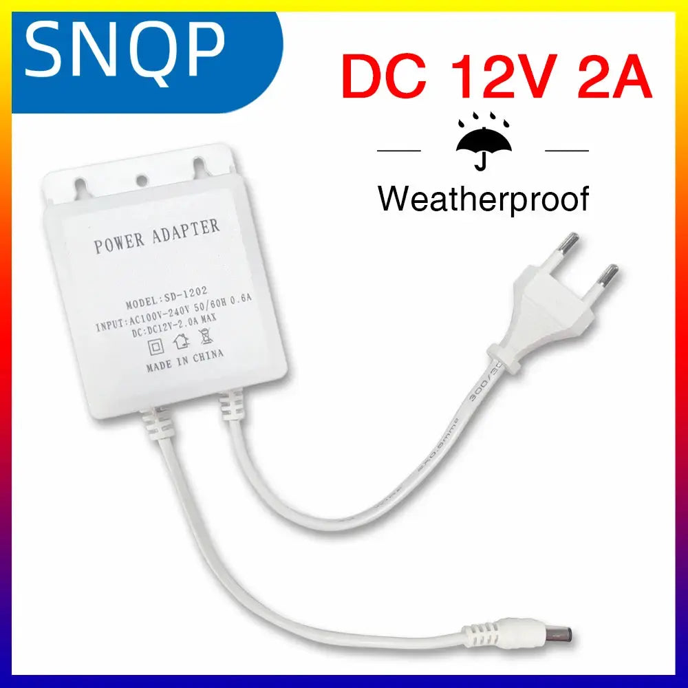 Waterproof DC 12V 2A Power Adapter EU Plug For Surveillance CCTV Cameras AHD DVR NVR 100 To 240V Input 5.5mm By 2.1mm