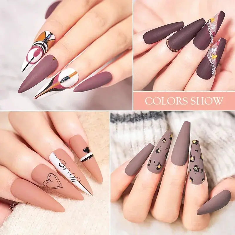 MTSSII 12-piece gel nail polish set by Simples Market; nude pink and mauve shades with matte finishes