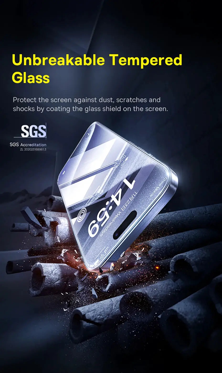 Baseus tempered glass screen protector for iPhone 17/16 Pro Max with clear edge anti-peeping film.