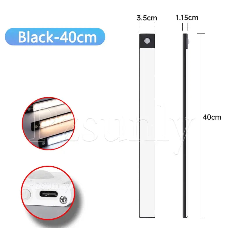 USB Rechargeable LED Bar Light With Motion Sensor For Kitchen Wardrobe Cabinet Lighting 30cm 40cm 50cm