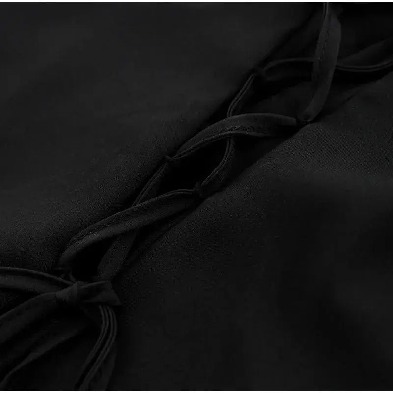 Simples Market black women's blouse with tie-front detail and flared sleeves