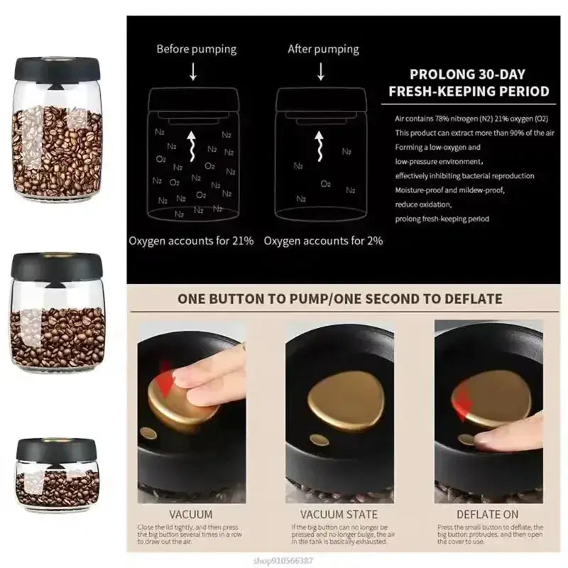 Vacuum Sealed Glass Storage Jar for Coffee Beans Tea Spices Rice and Nuts Moisture Proof Kitchen Storage