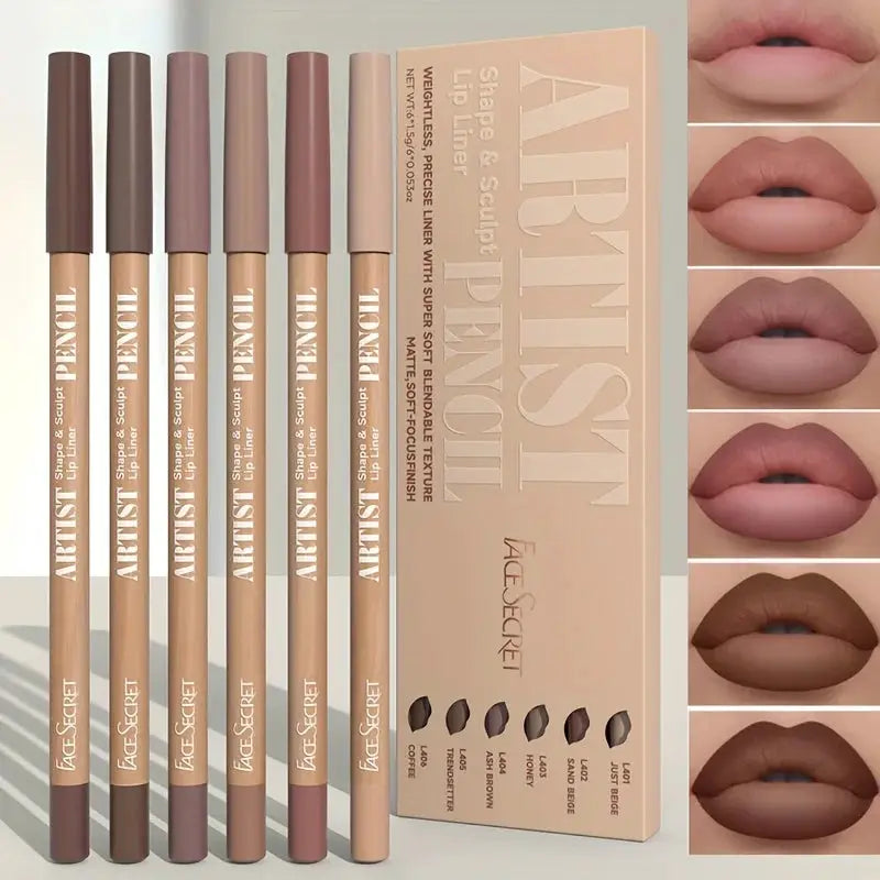 Velvet Matte Lip Liner Pencils Set Of Six Long Lasting Waterproof Non Drying For Precise Lip Definition