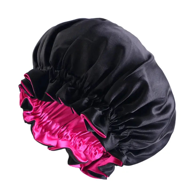 SilkNest Solid Elastic Double Layer Satin Bonnet Nightcap for Women with Gentle Sleep and Bath Hair Protection