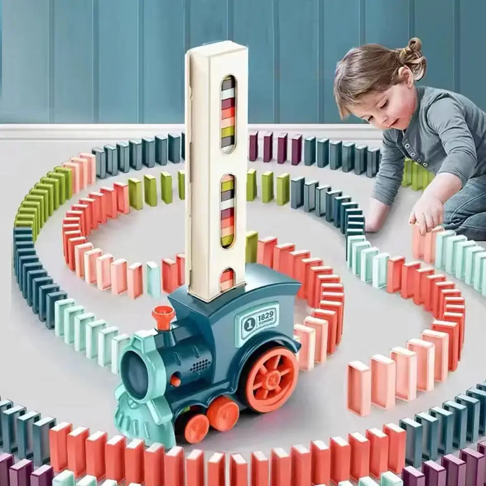 Automatic Domino Train Set for Kids Electric Laying Train Colorful Dominoes Kit Educational Toy Gift