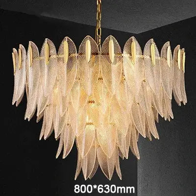 Glass chandelier pendant lamp with leaf-shaped blades, warm amber hues for living room or restaurant