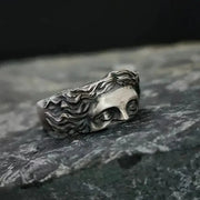 Venus Mask Ring For Men Retro Thai Silver Relief Adjustable Opening Ring Gift Vintage Style Accessory