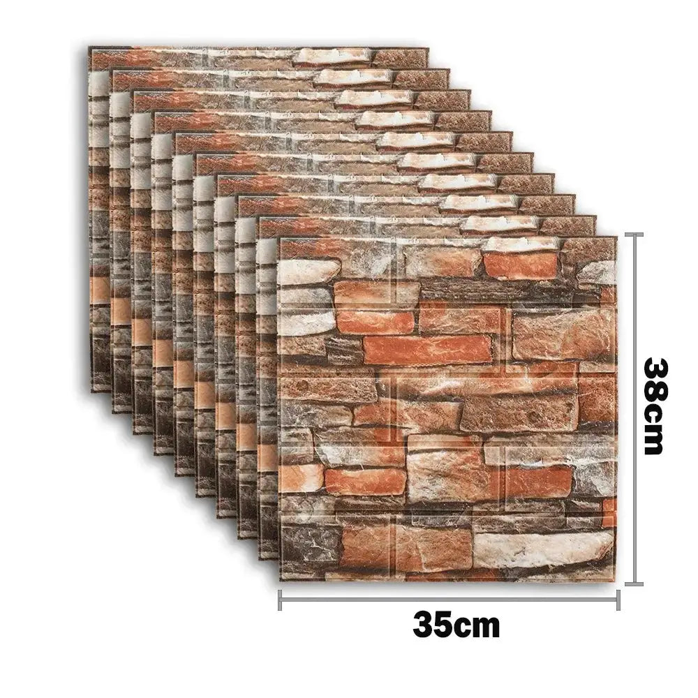 Brick wallpaper decals, 10pcs from Simples Market, 3D foam, waterproof, brown brick pattern for decor