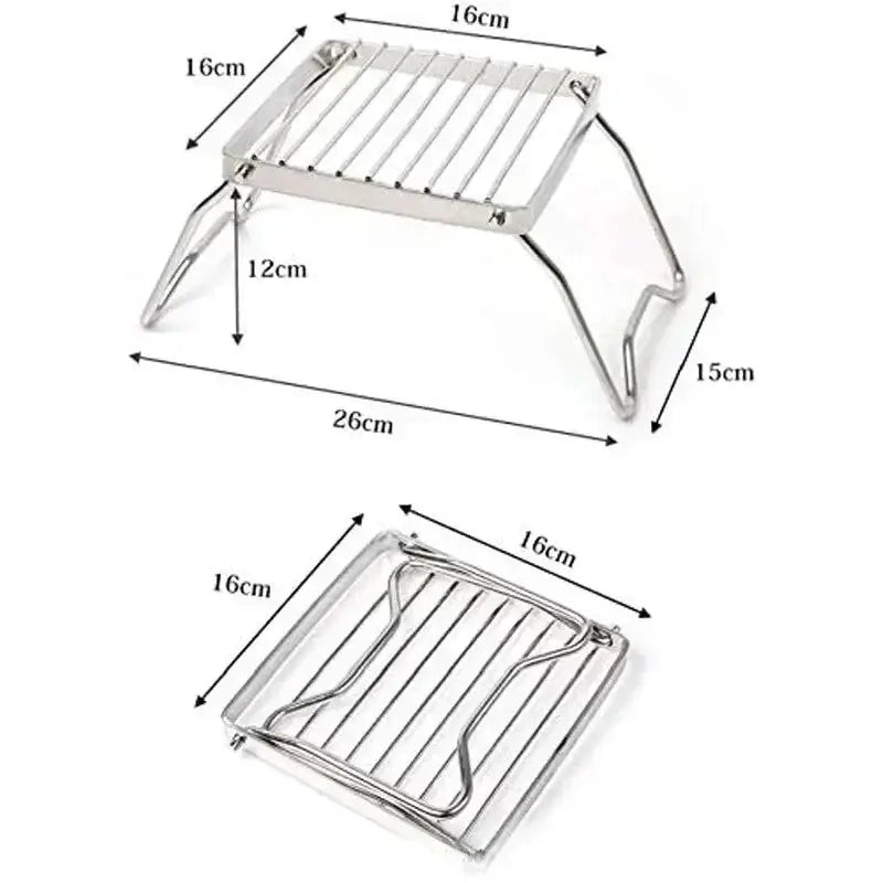 Stainless steel camping stove holder; portable folding mini barbecue rack by Simples Market