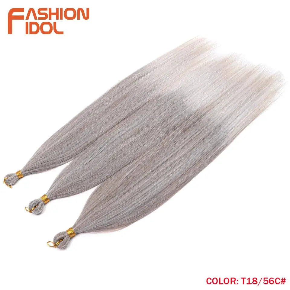 Ariel 28in straight pony hair bundles, 3-pack, ombre silver gray, synthetic crochet braids extensions by Simples Market