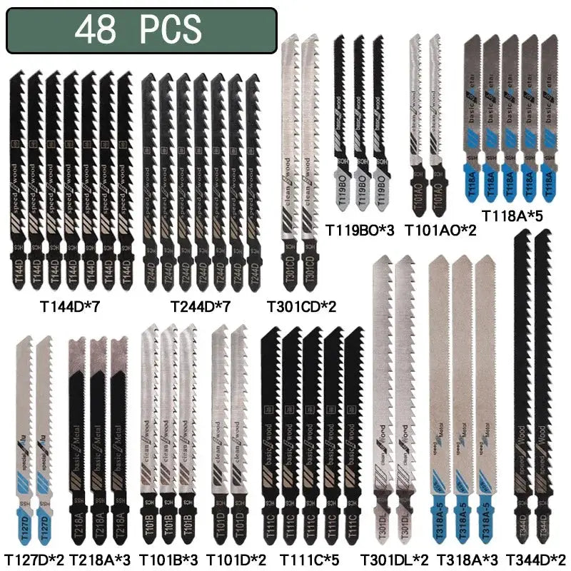 T Shaft Jigsaw Blades Set HCS Assorted For Wood Plastic Metal Cutting 10 20 35 48 Pieces T119B T111C T218A T118A T118B