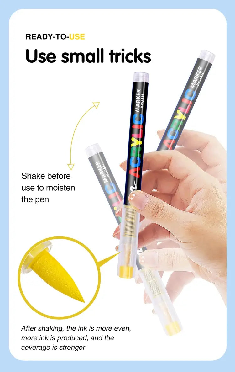 Acrylic marker pens by Simples Market, 12-120 colors, waterproof, soft brush nib