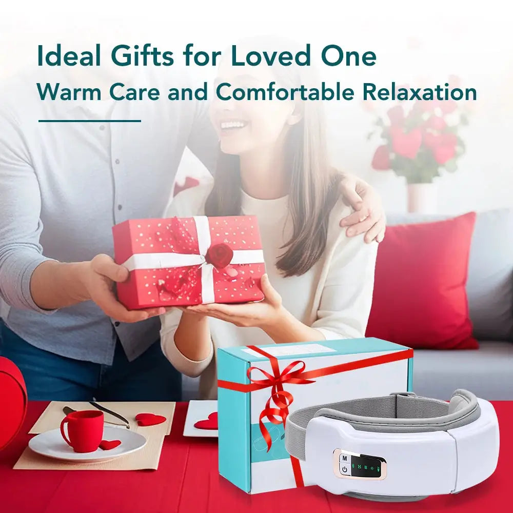Foldable eye massager by Simples Market, white device with air-pressure massage, vibration, hot compress, Bluetooth music.