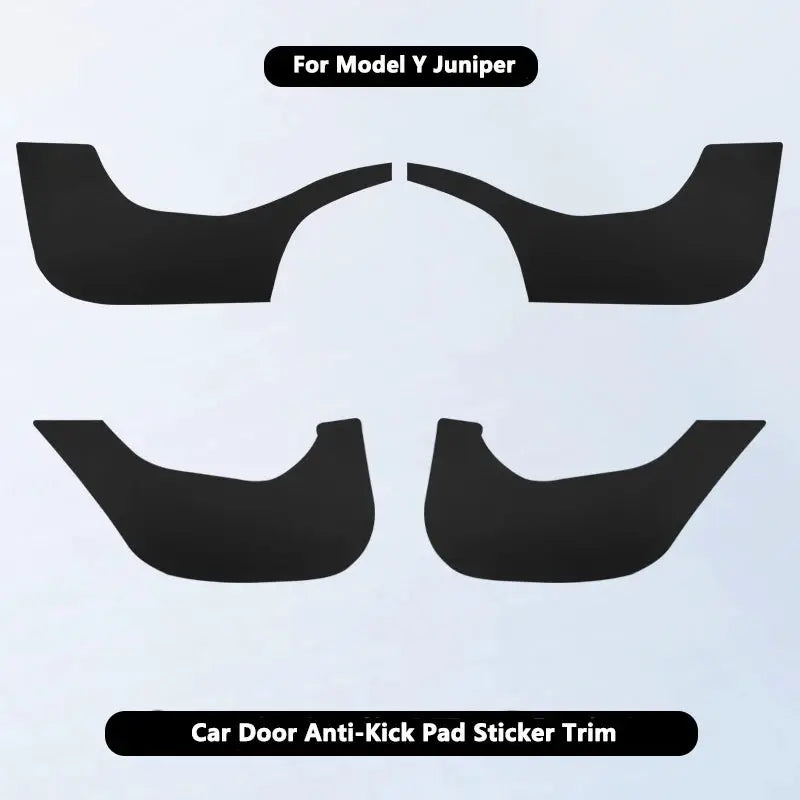Car door anti-kick pad sticker trim kit by Simples Market for Tesla Model Y Juniper, black leather, 4-piece set