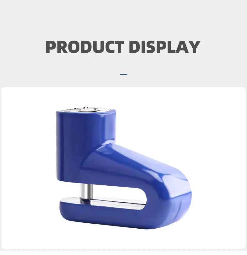 Blue motorcycle disc brake lock for anti-theft security by Simples Market
