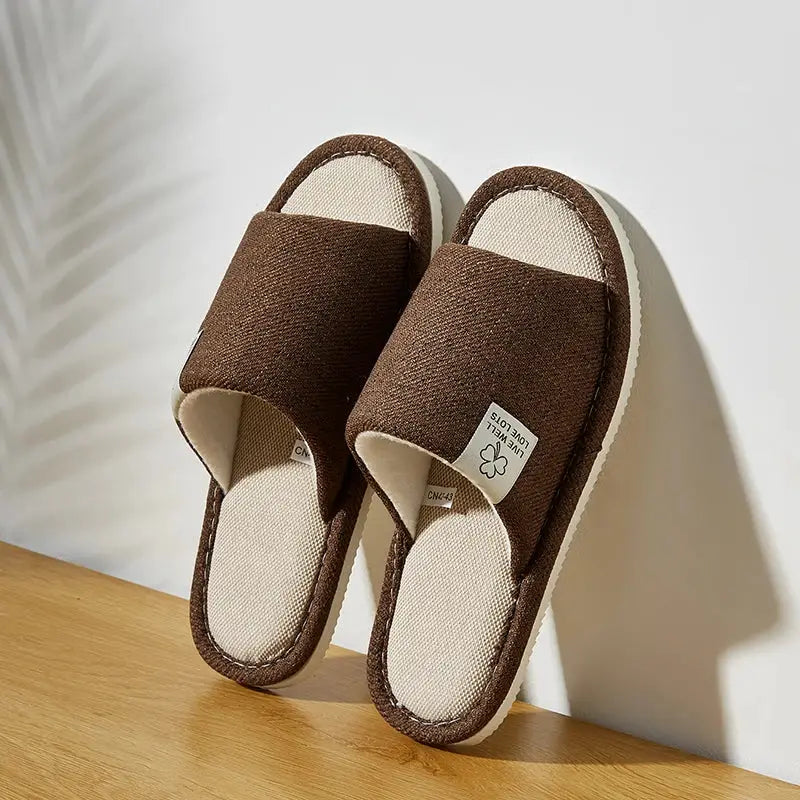 Home Linen Slippers For Men And Women Breathable Open Toe Indoor Slippers Hemp Upper EVA Sole Spring Autumn