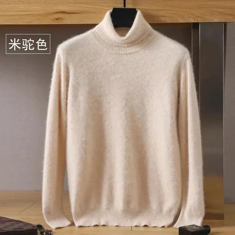 Men's off-white mink velvet cashmere sweater by Simples Market, ribbed crew neck, long sleeves.