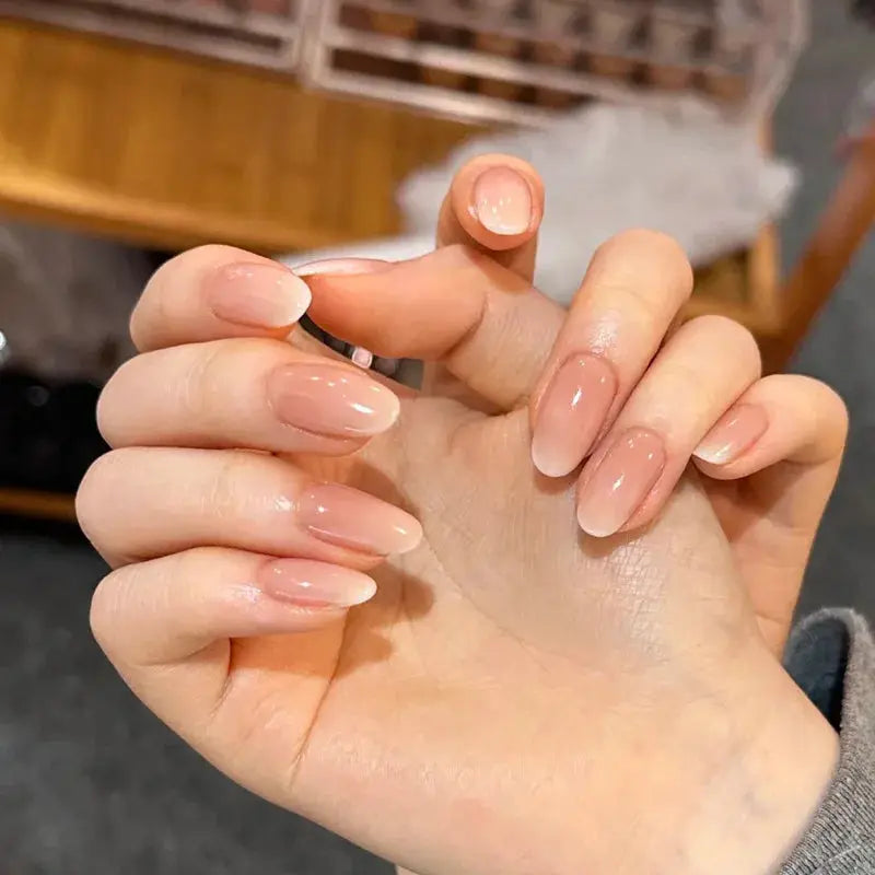AuraNails 24Pcs Short Oval Blush Pink Press On Nails Full Coverage Acrylic Tips With Glue Included