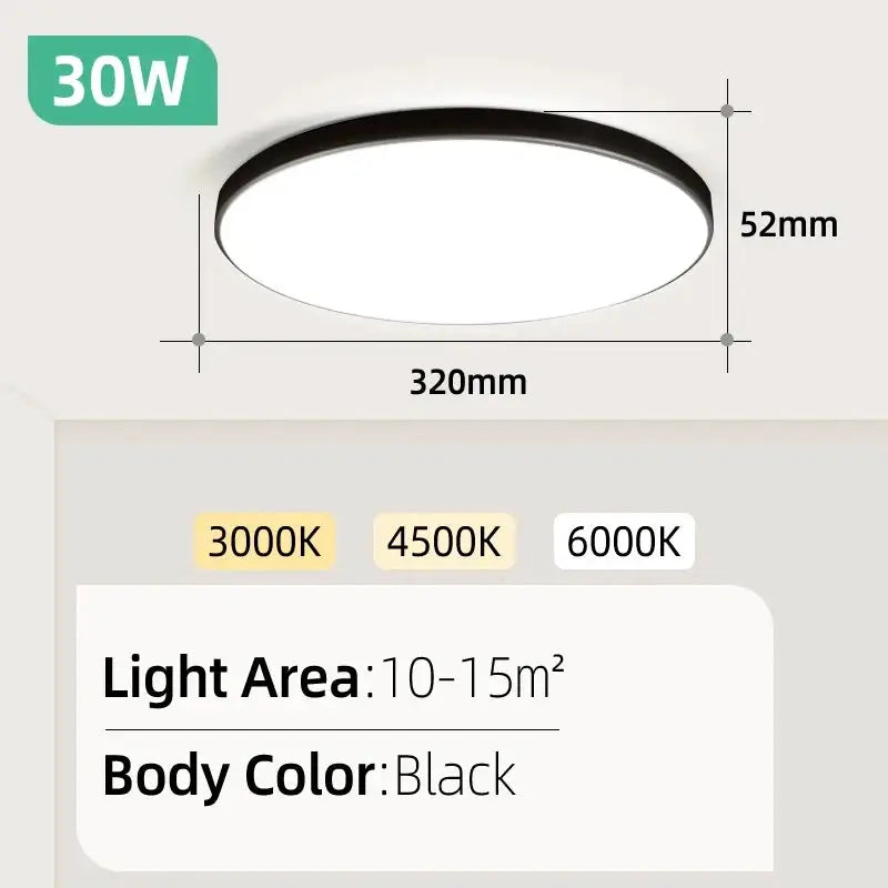 Led Ceiling Lamp black ultra-thin panel, 320mm diameter, 52mm height, 30W, 110-265V