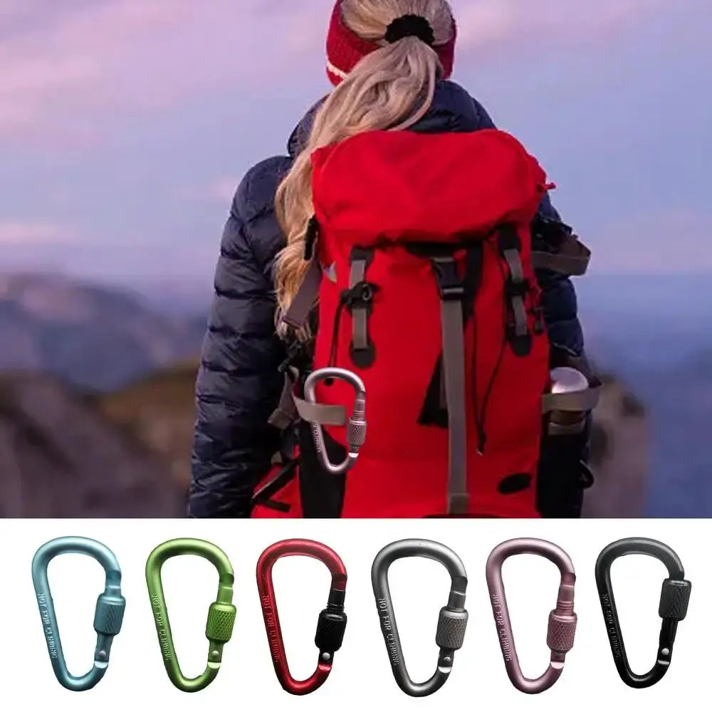 6-color aluminum D-shaped carabiner keychain set with locking latch by Simples Market