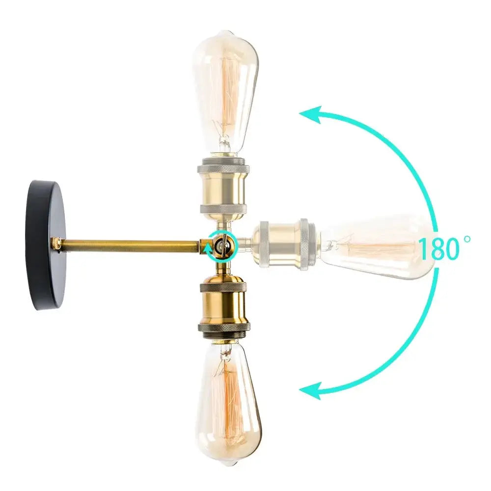 American Single Head Wall Lamp with 4 Edison bulbs in brass finish, E27 compatible, and adjustable 180°.