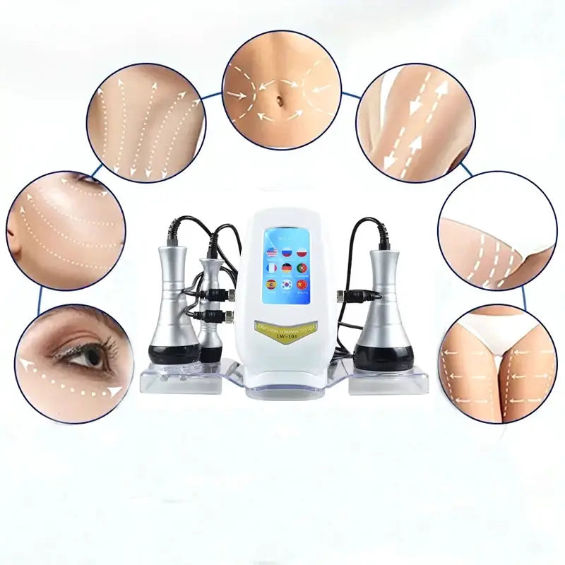 Simples Market white 40K 3-in-1 cavitation body slimming machine with vacuum facial massager and dual handpieces