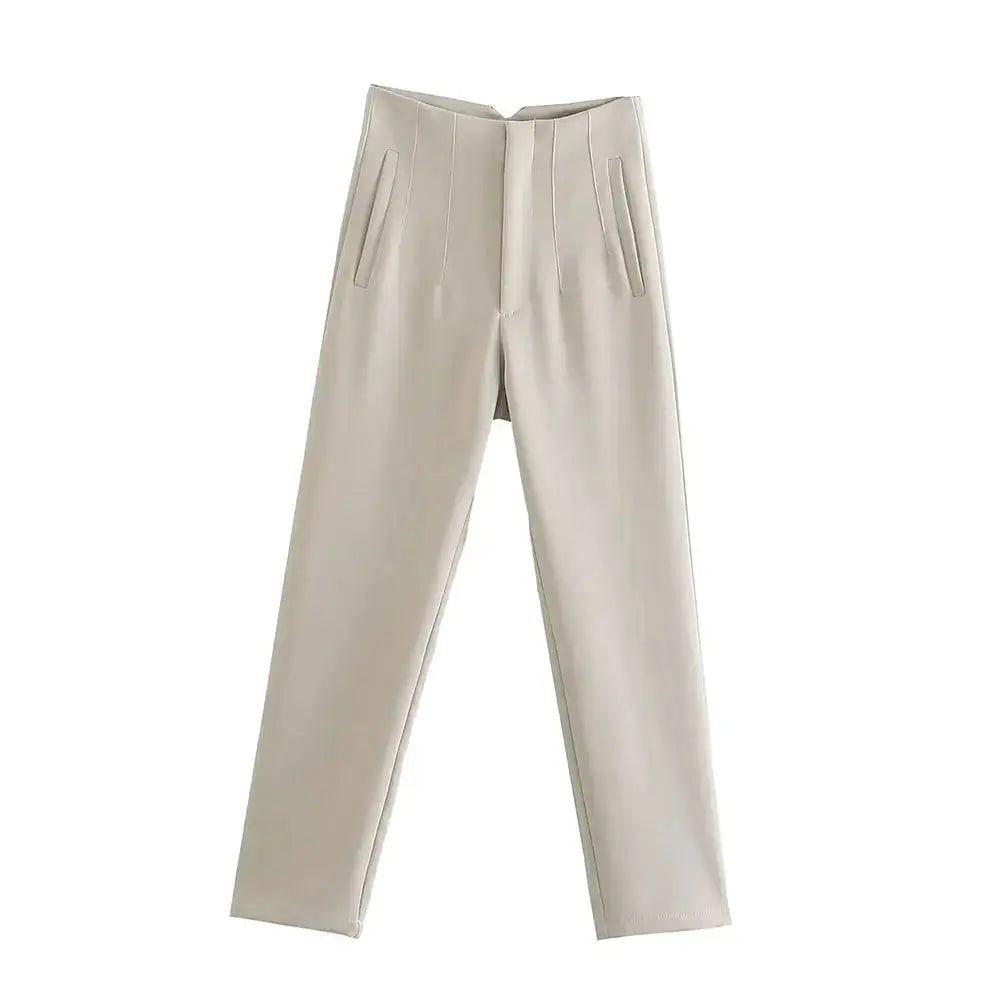 Duoperi Women High Waist Trousers Solid Color Premium Polyester Blend for Comfort and Flattering Fit