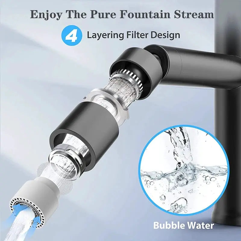 Simples Market dual-function bubbler faucet aerator with 360° swivel and four-layer filter