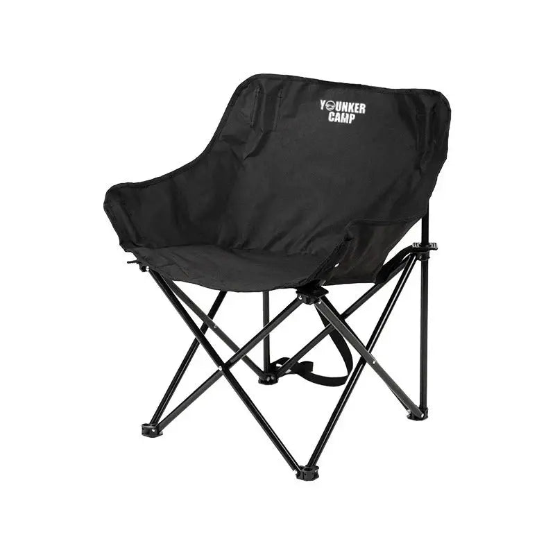 YOUNKER CAMP folding moon chair in black with collapsible steel frame