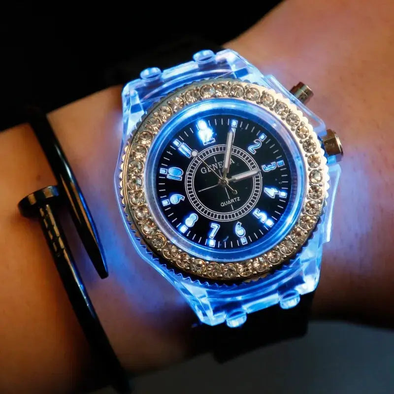 LumiPulse LED Luminous Wristwatch With Rhinestones Silicone Comfort Unisex For Women Men Kids