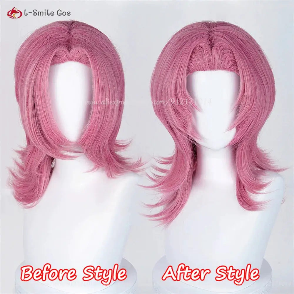 2 pink anime cosplay wigs with layered ends, heat-resistant synthetic hair for women or men, Simples Market