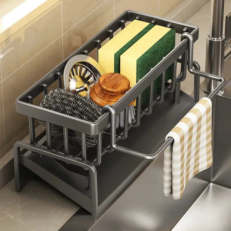 Tap Mounted Kitchen Sink Organizer Shelf With Drainage Rack For Sponges Soap Dish Brushes