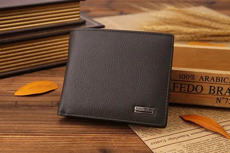 Men's black genuine leather wallet by Simples Market, real cowhide, compact bi-fold