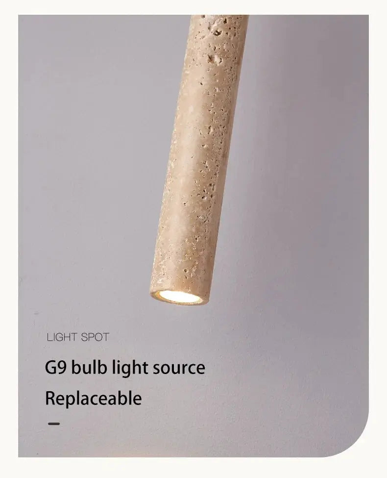LED pendant lamp by Simples Market — long wood-tube ceiling light, Japanese style, replaceable G9 bulb