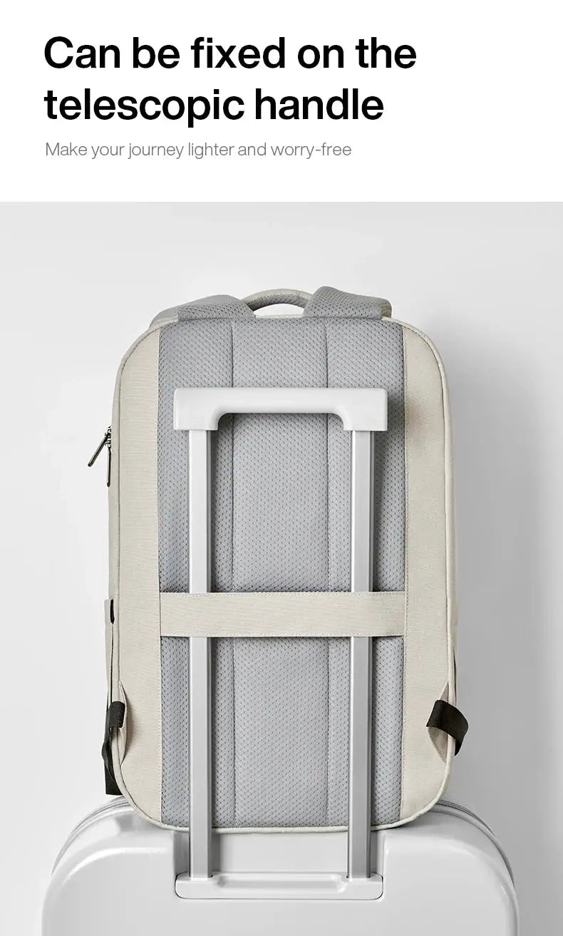 Mixi outdoor backpack on a suitcase with extended telescopic handle; beige-gray 18-inch waterproof travel bag