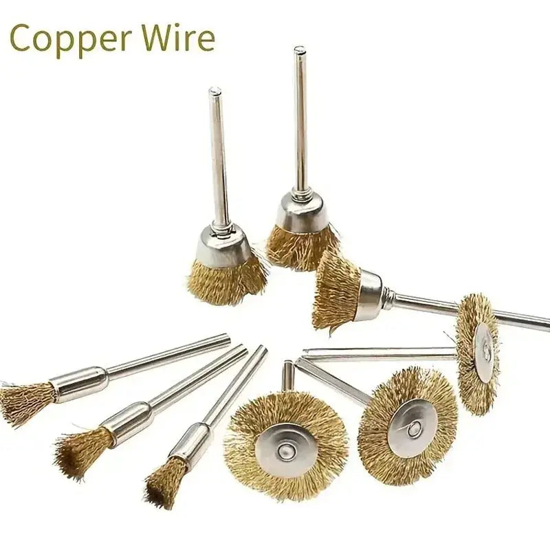 9 Piece Steel Wire And Brass Brush Rotary Tool Kit For Dremel Polishing Grinding And Cleaning