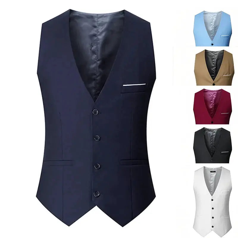 M 7XL Spring Summer Mens Suit Vest Sleeveless Adjustable Waist Single Breasted Solid Color Business Vest For Wedding